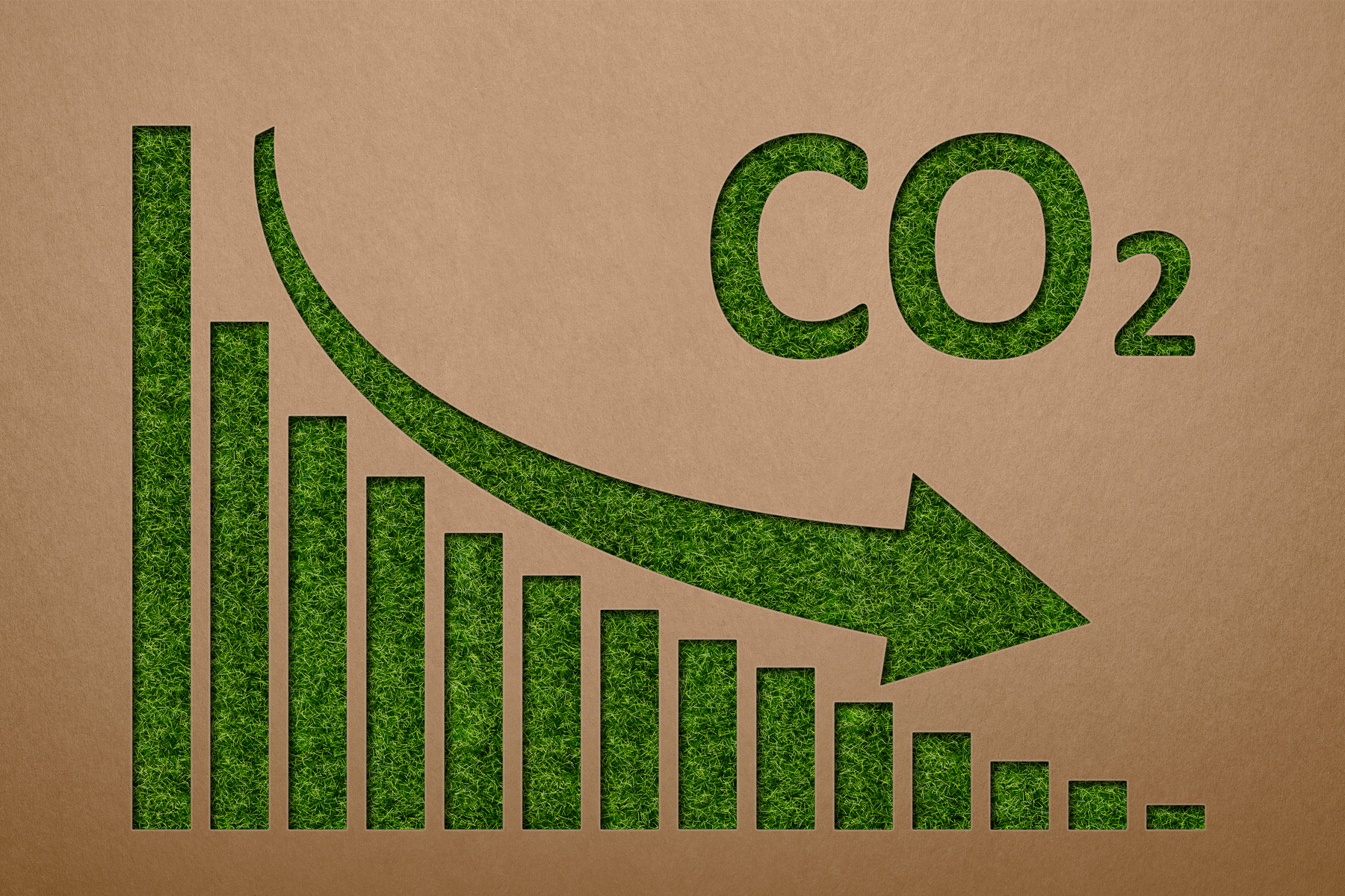 Reduction of CO2 Emissions into the Atmosphere. Net Zero Emissions. 3D Rendering of Air Pollution Reduction. Chart for Reducing Carbon Emissions. Green Planet and Ecology